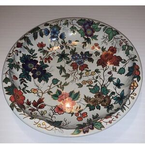 Daher Vintage Red & Gold Floral Decorative Tin Bowl, 1971